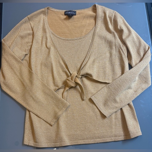 Elementz long sleeve crew neck Gold shimmery Blouse with Wrap Design size XL - Picture 3 of 9